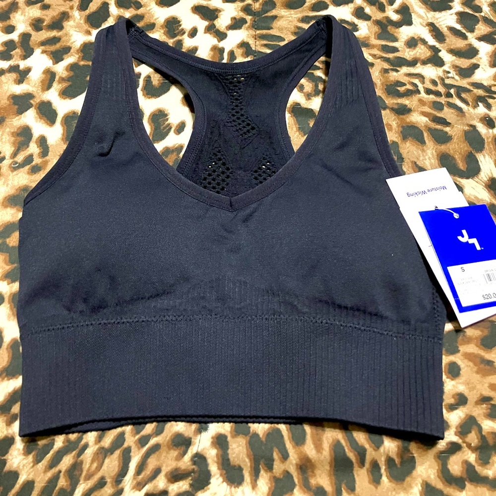 JoyLab Black Sports Bra with Ribbed Texture and Wide Straps - Picture 1 of 2